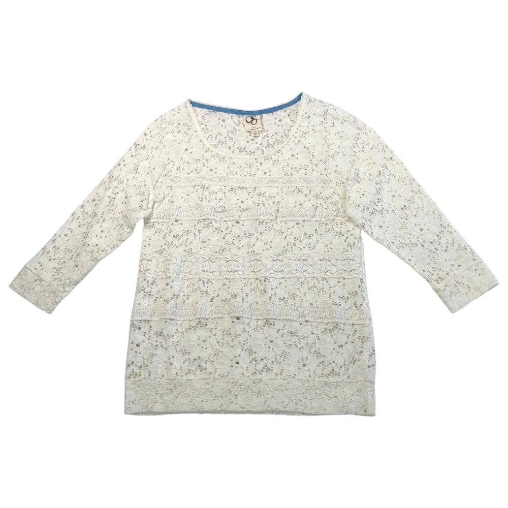 One September Anthropologie Sheer Lace Top S Ivory Stretch Boho Cottage Fairy - Picture 5 of 8